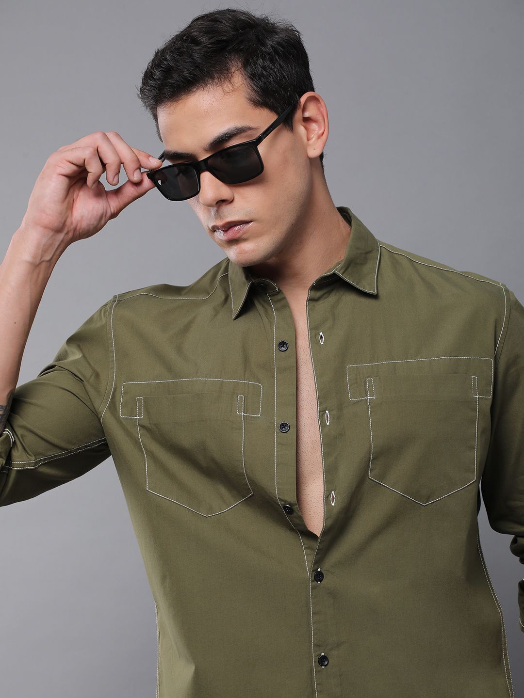 

Difference of Opinion Men Standard Opaque Casual Shirt, Olive