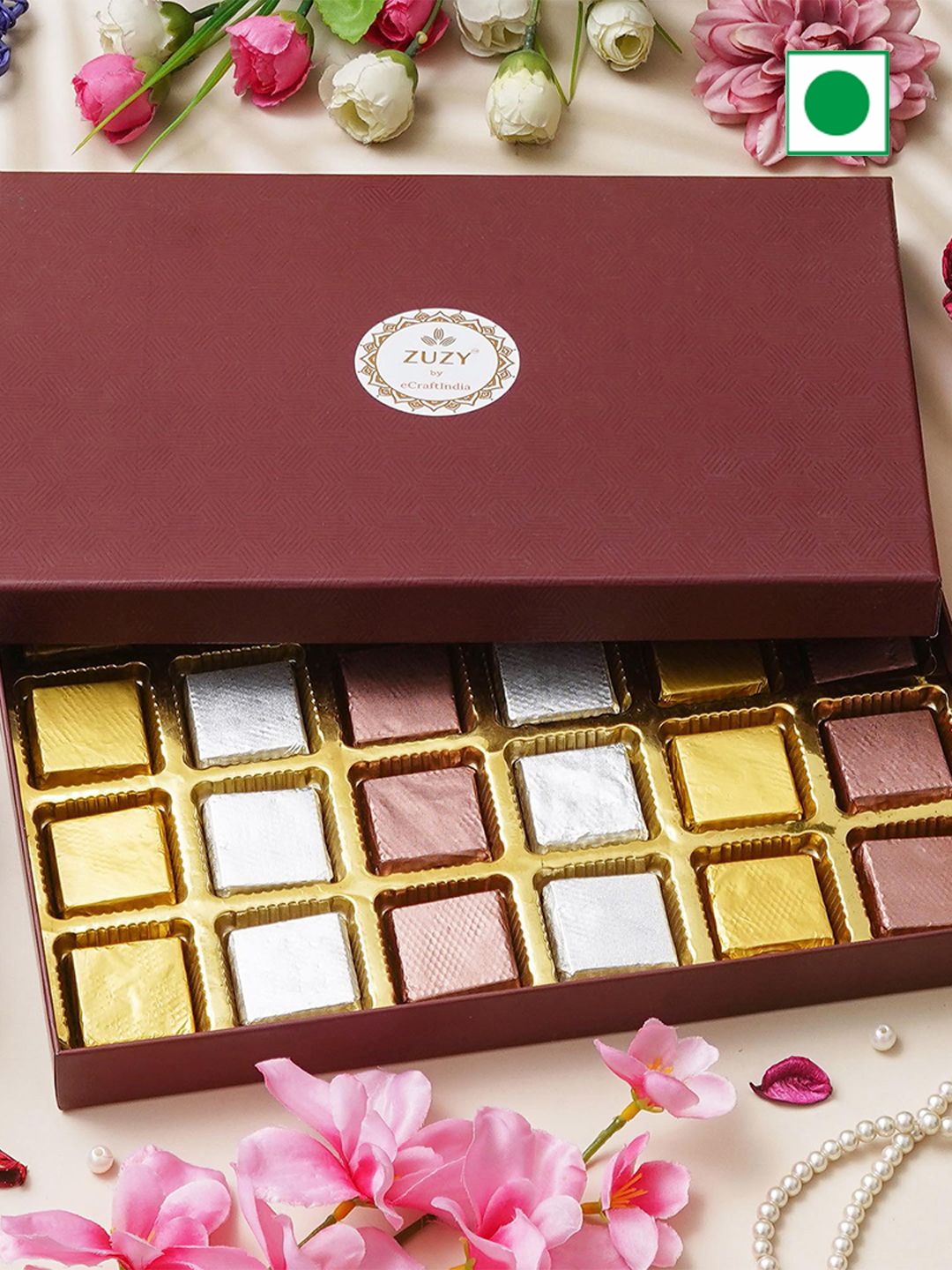 

eCraftIndia Zuzy 24 pieces Assorted Chocolate Gift Box, Brown