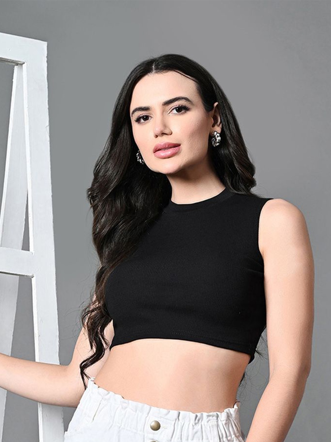 

Roadster Ribbed Cotton Crop Top, Black