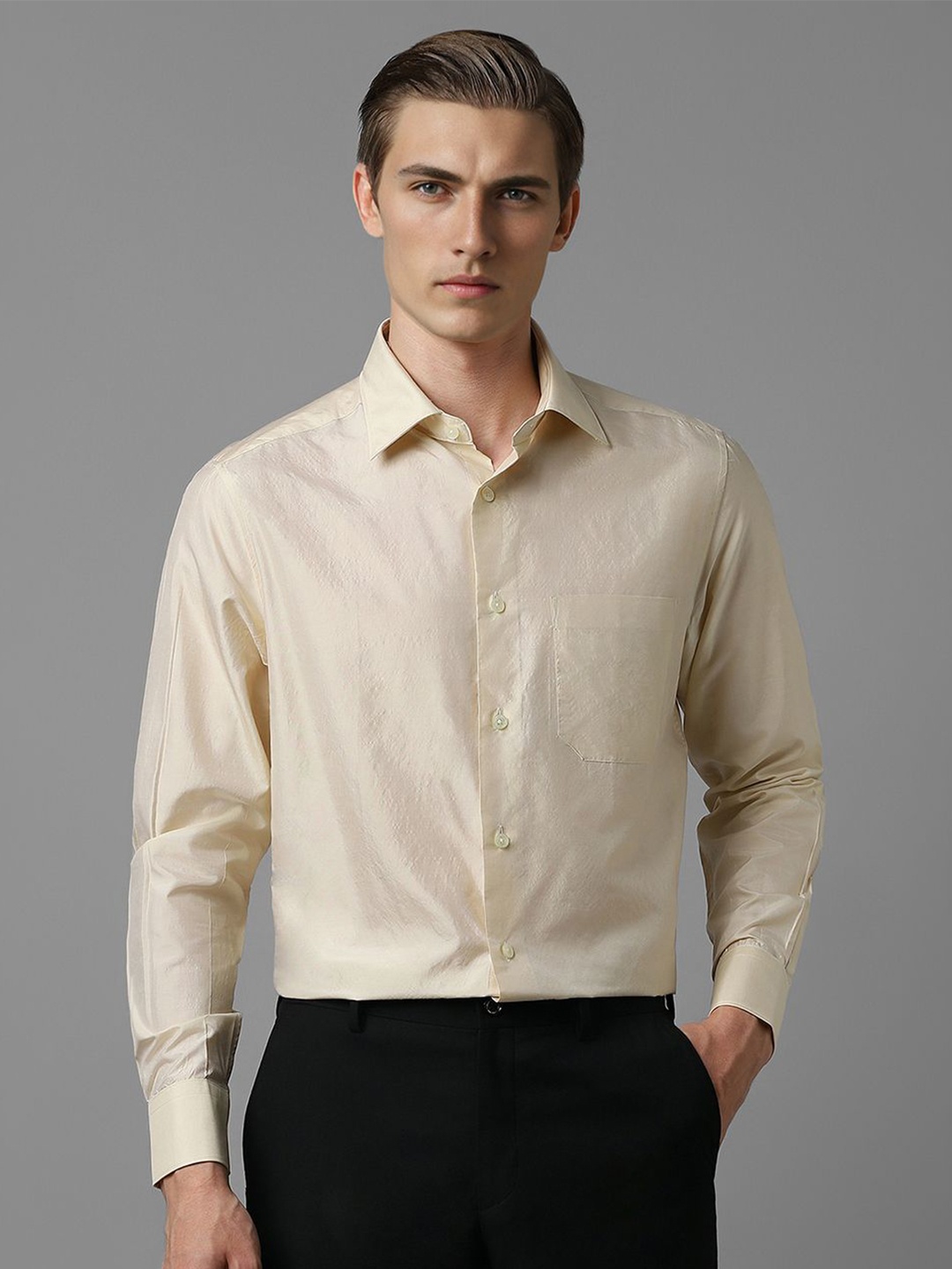 

Louis Philippe Men Opaque Formal Shirt, Beige