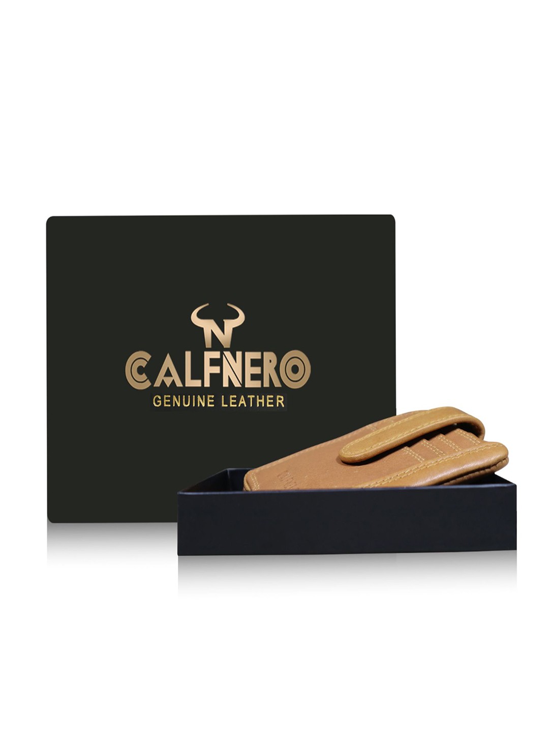 

CALFNERO Unisex Leather Card Holder, Camel brown