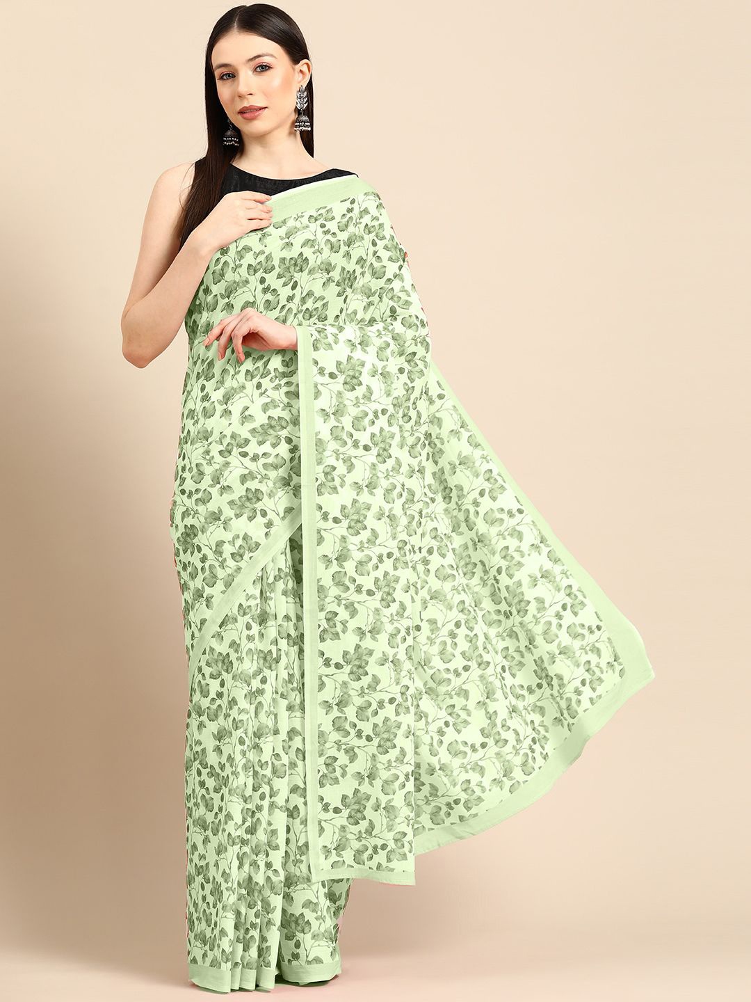

BUTA BUTI Floral Pure Cotton Saree, Green