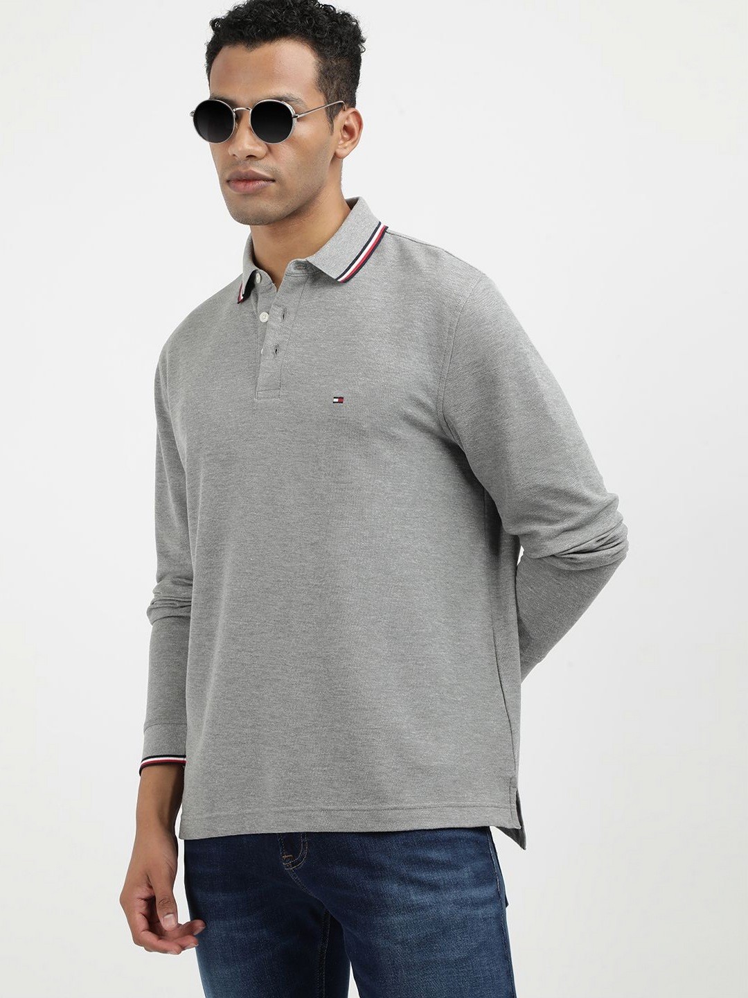 

Tommy Hilfiger Men Solid Polo Collar Cotton T-shirt, Grey
