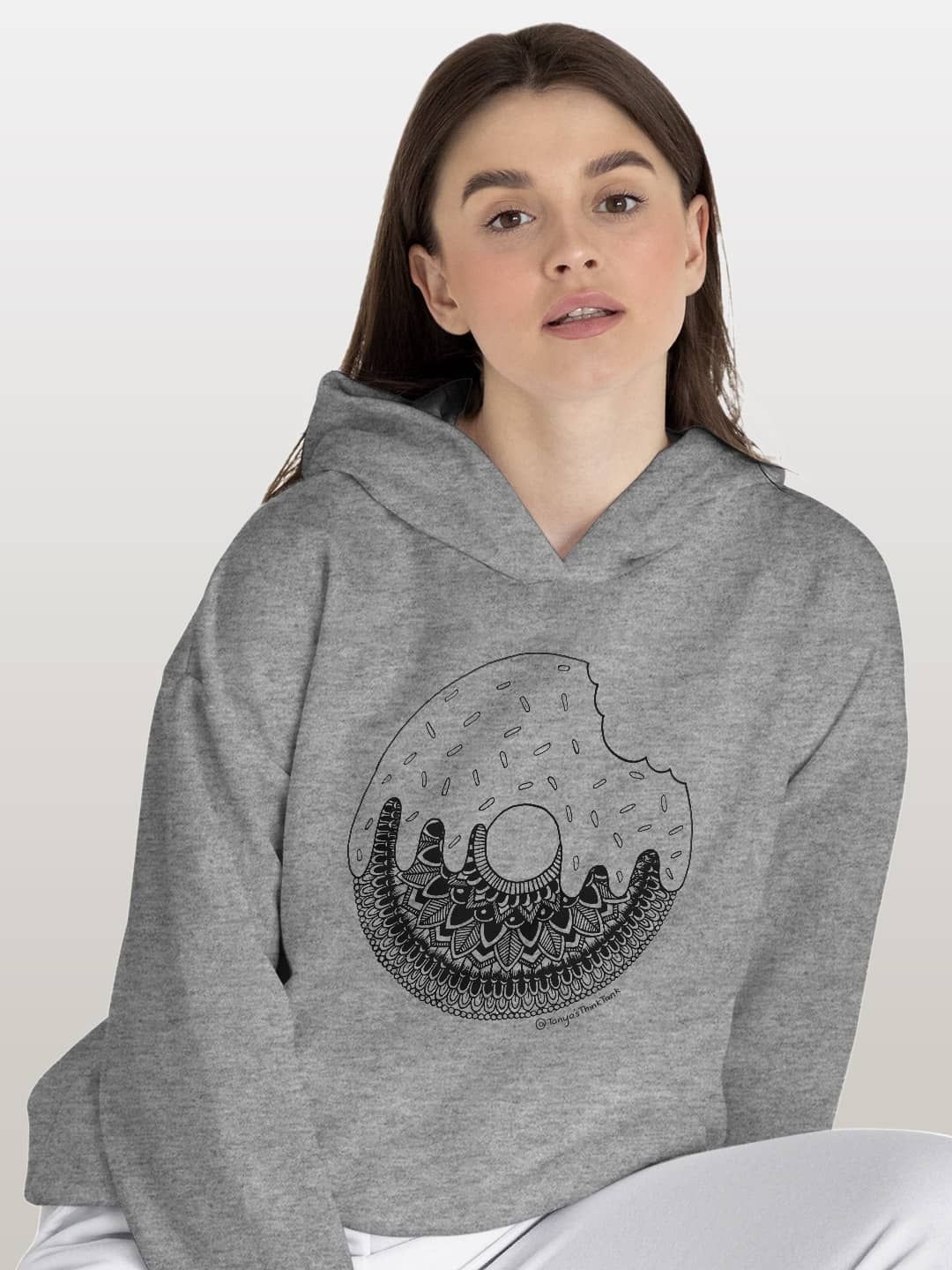 

macmerise Women Printed Hooded Sweatshirt, Grey