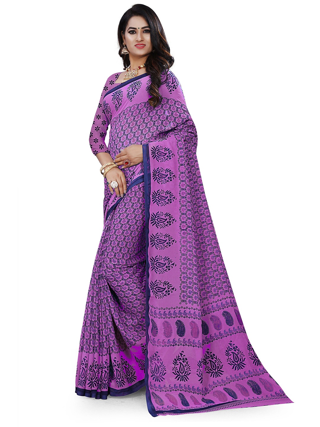 

RUNAYA NX Paisley Pure Georgette Multicolor Saree, Purple