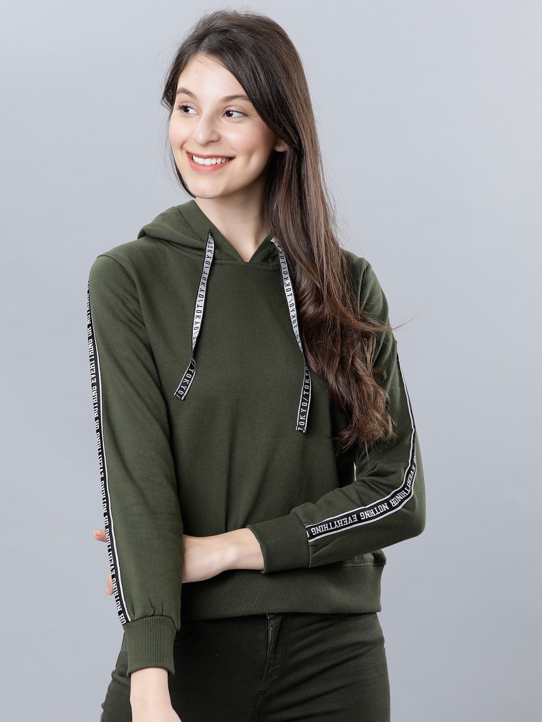 

Tokyo Talkies Women Hooded Sweatshirt, Olive