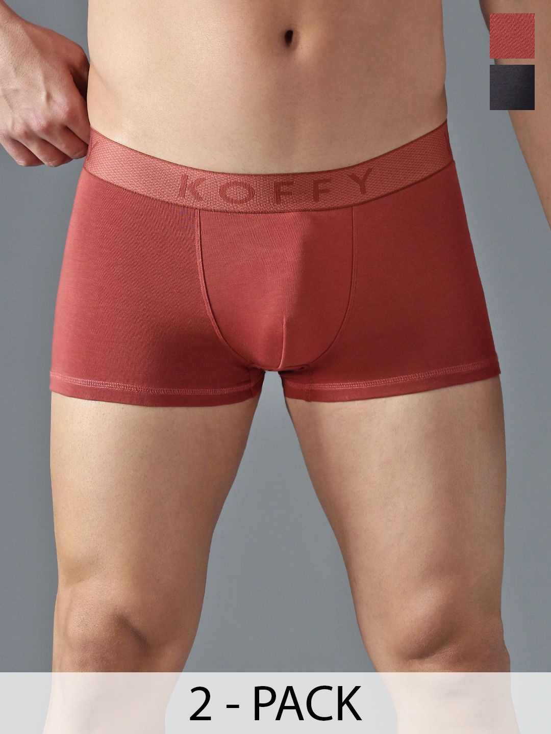 

KOFFY Pack Of 2 Cotton Trunks KOFFY_KI44_DGRY_RST_2PC, Grey melange