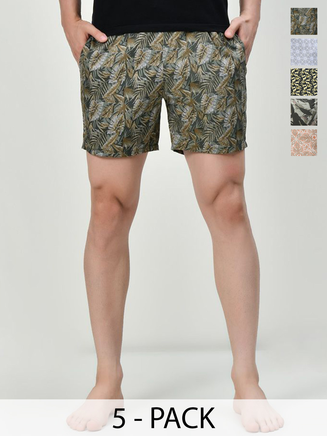

BAESD Men Pack of 5 Pure Cotton Printed Bermuda Shorts, Green