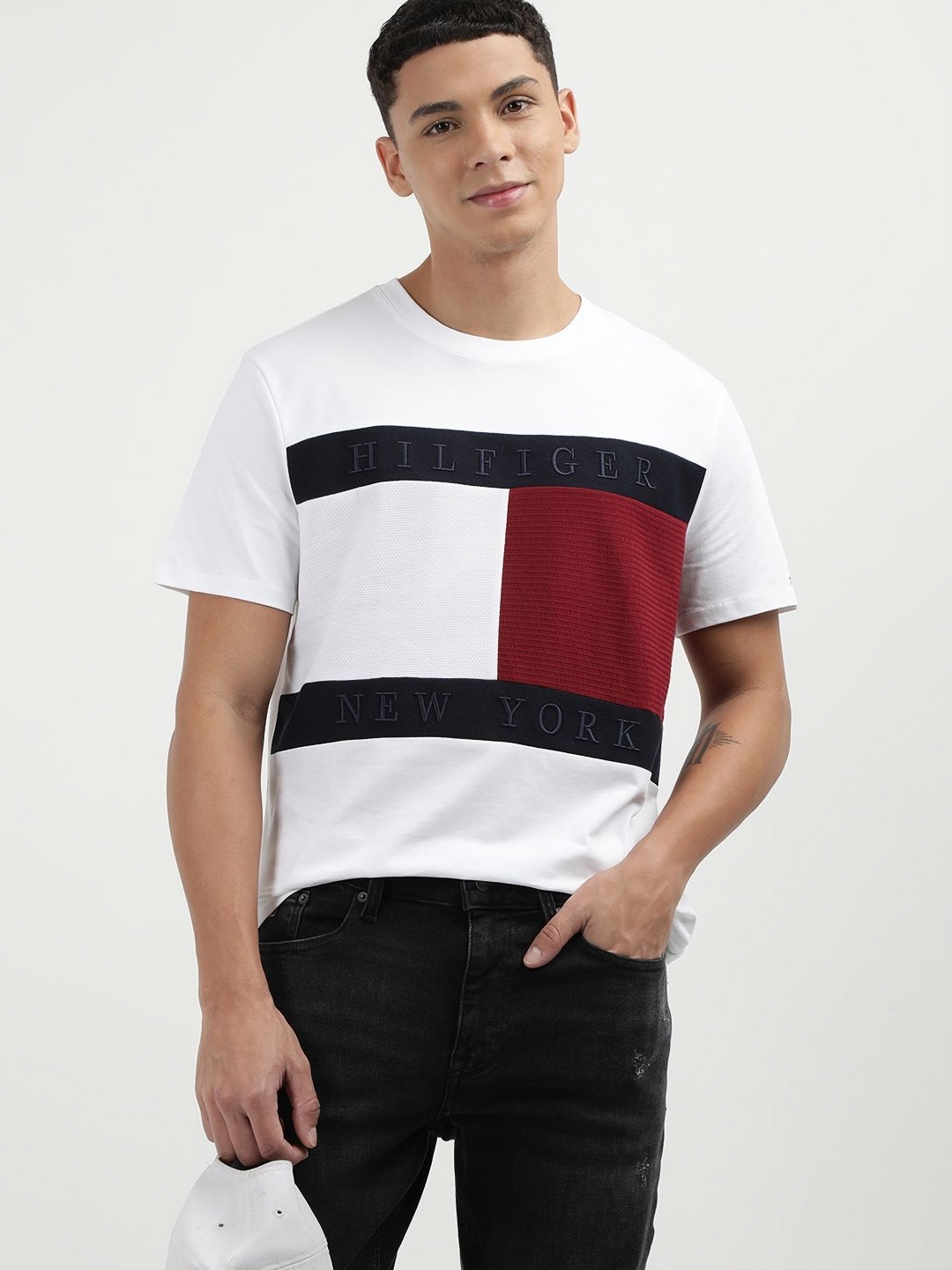 

Tommy Hilfiger Men Printed Round Neck Cotton T-shirt, White