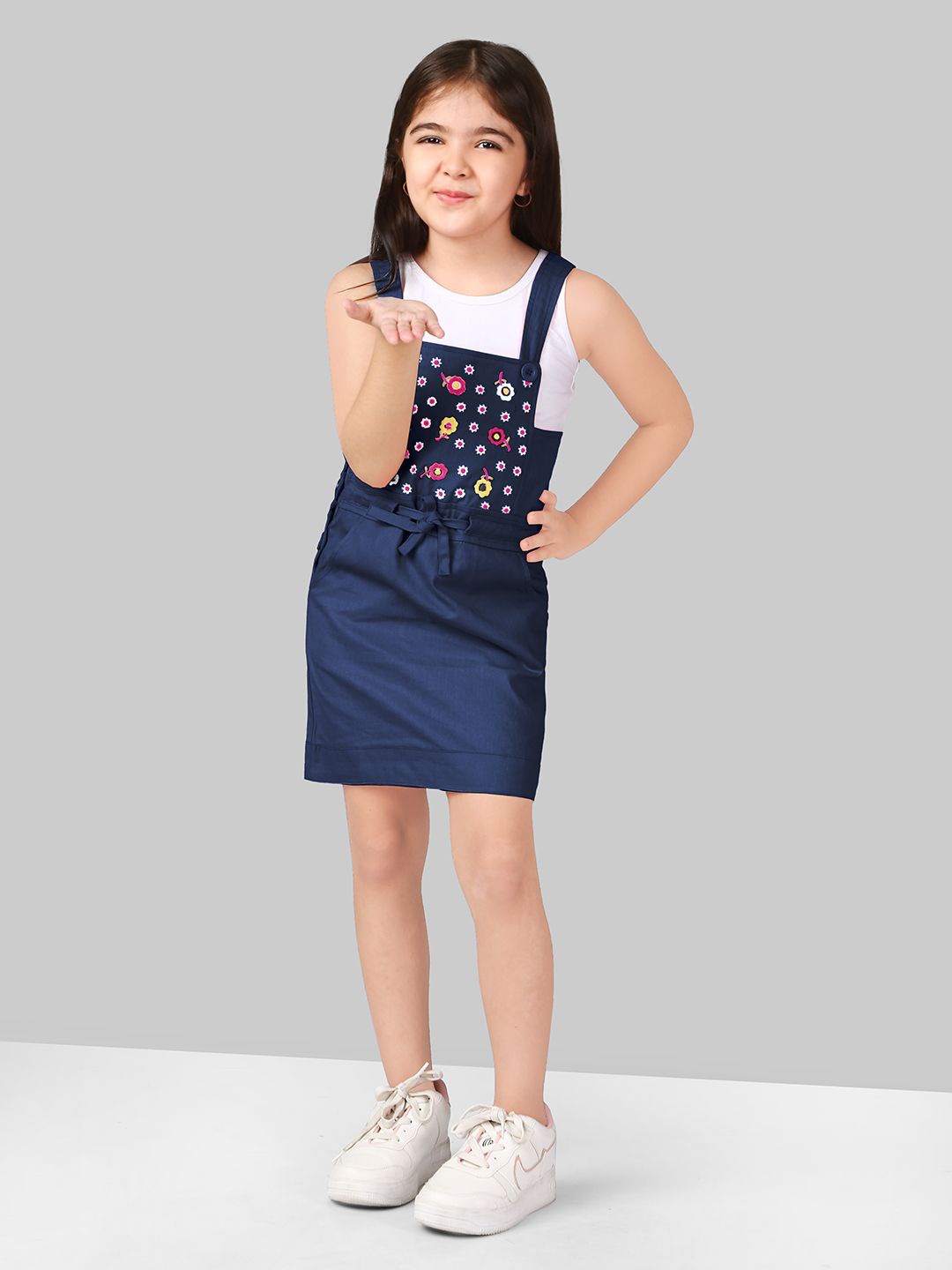 

Naughty Ninos Girls Embroidered Pinafore Dress, Navy blue