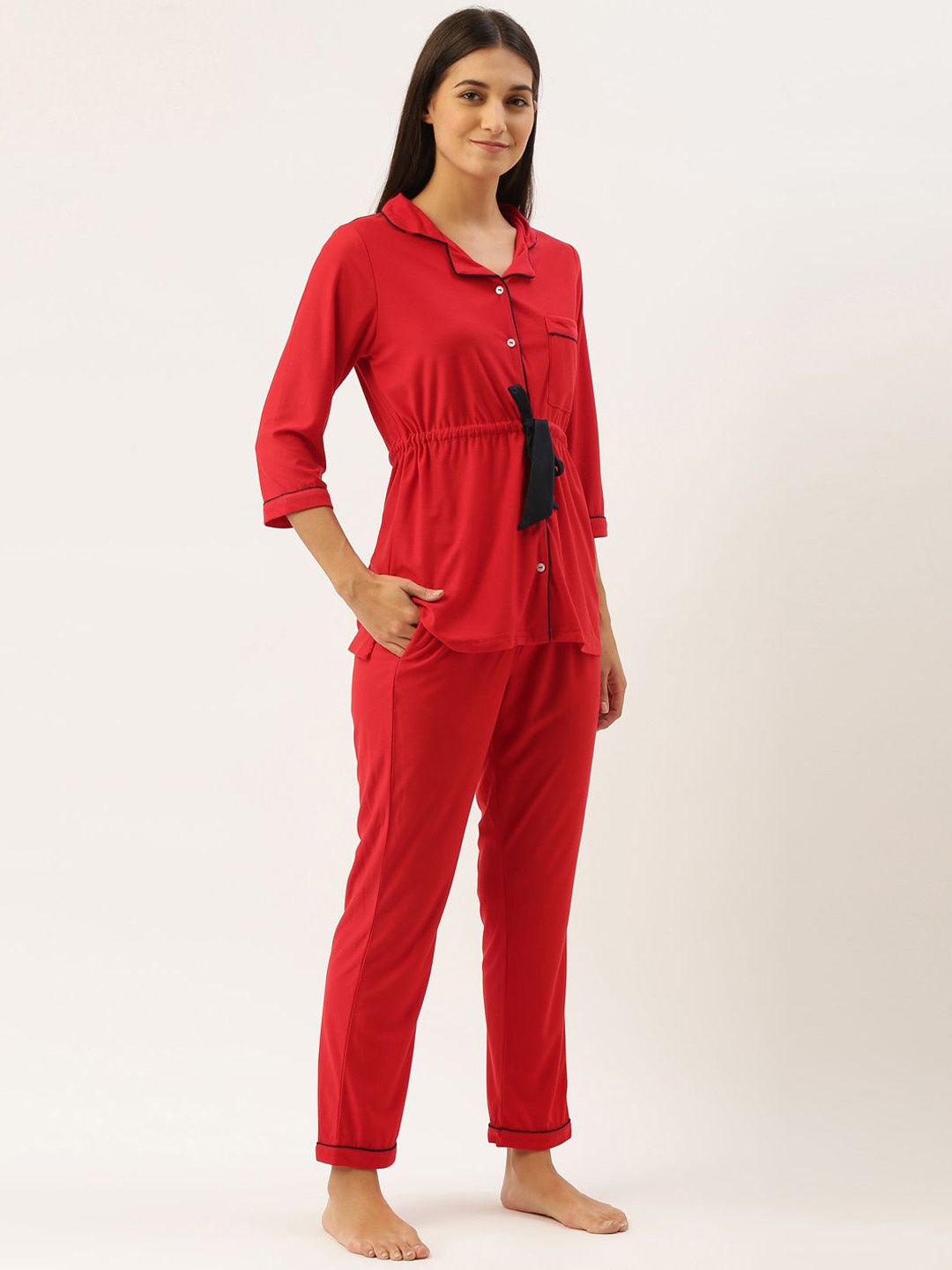 

Bannos Swagger Women Solid Night suit, Red