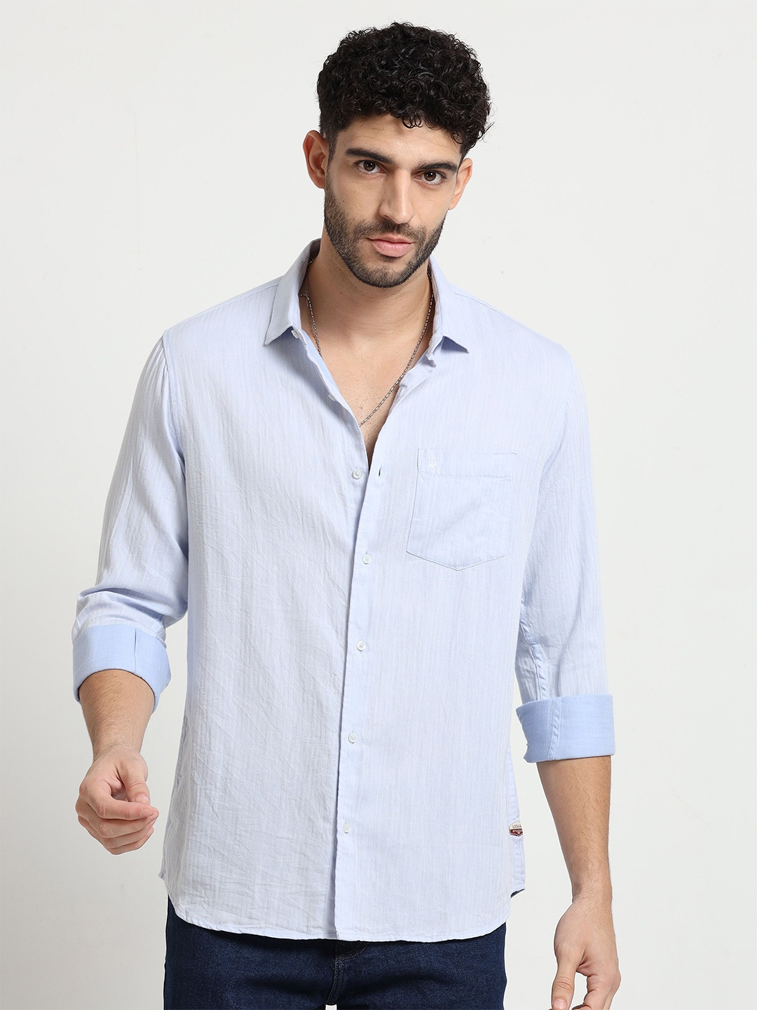 

URBARO Men Smart Slim Fit Pure Cotton Striped Casual Shirt, Blue