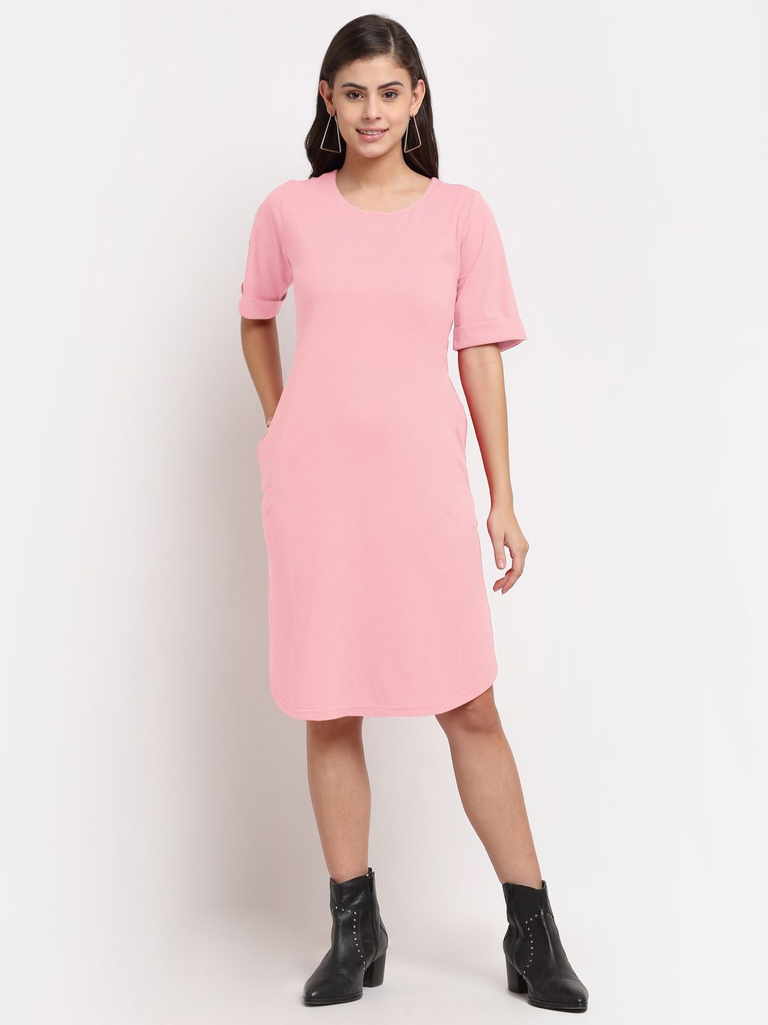 

BRINNS Women Round Neck T-shirt Dress, Pink