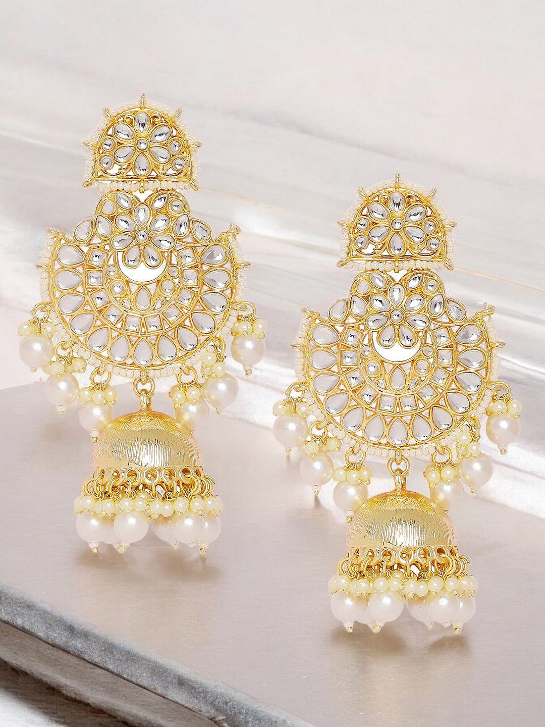 

Anouk Gold-Toned Kundan Studded Dome Shaped Jadau Jhumkas
