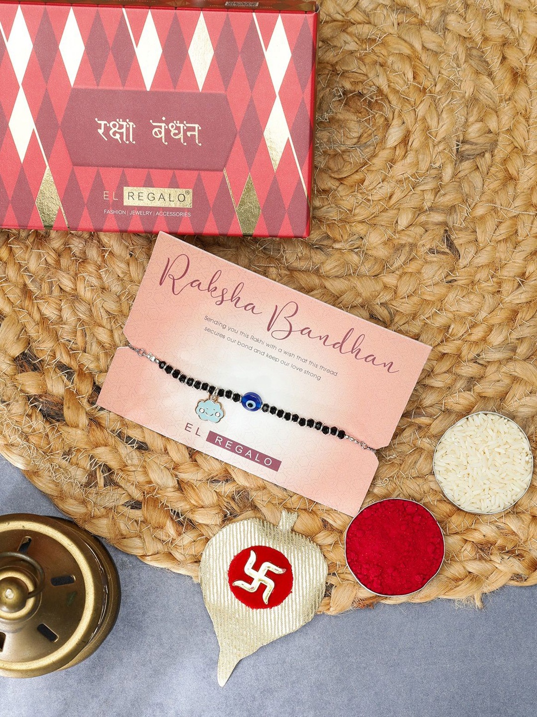 

EL REGALO Boys Beaded Wraparound Rakhi, Silver