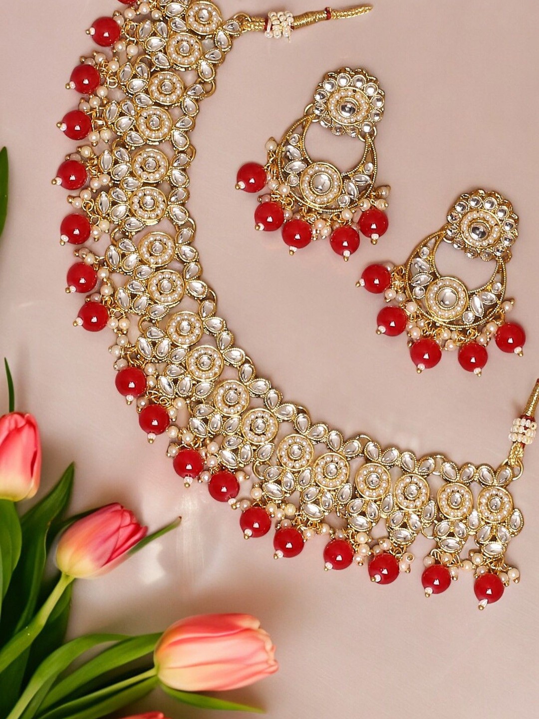 

Anouk Gold-Toned Stone-Studded & Beaded Necklace and Earrings