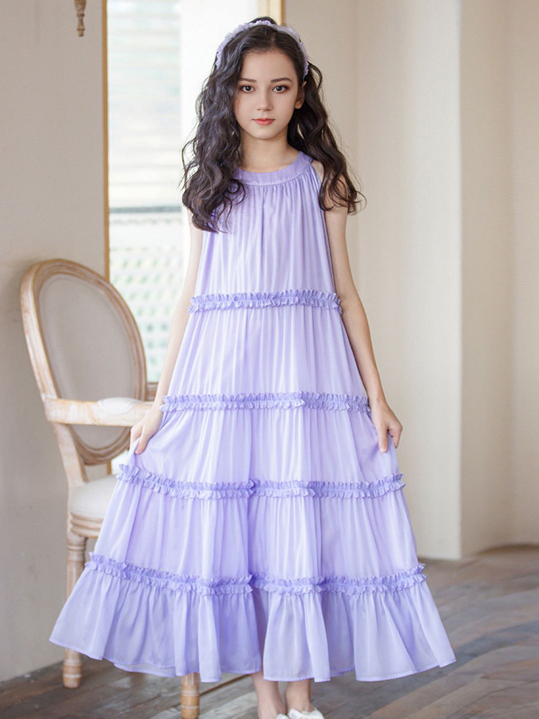 

INCLUD Girls Halter Neck A-Line Maxi Dress, Purple