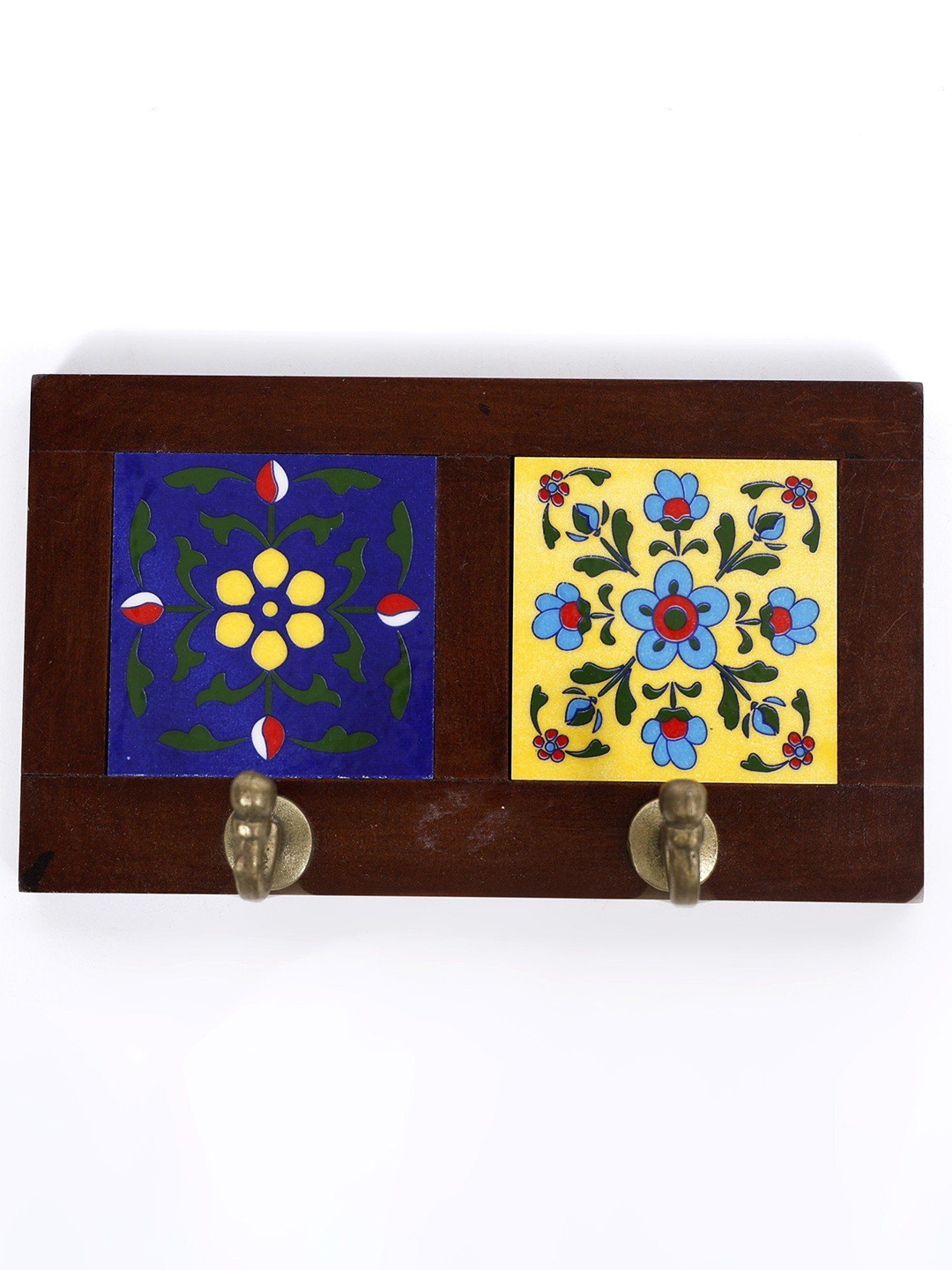 

Exotic India Brass Floral Design Two in One Tile Wall Hooks, Brown