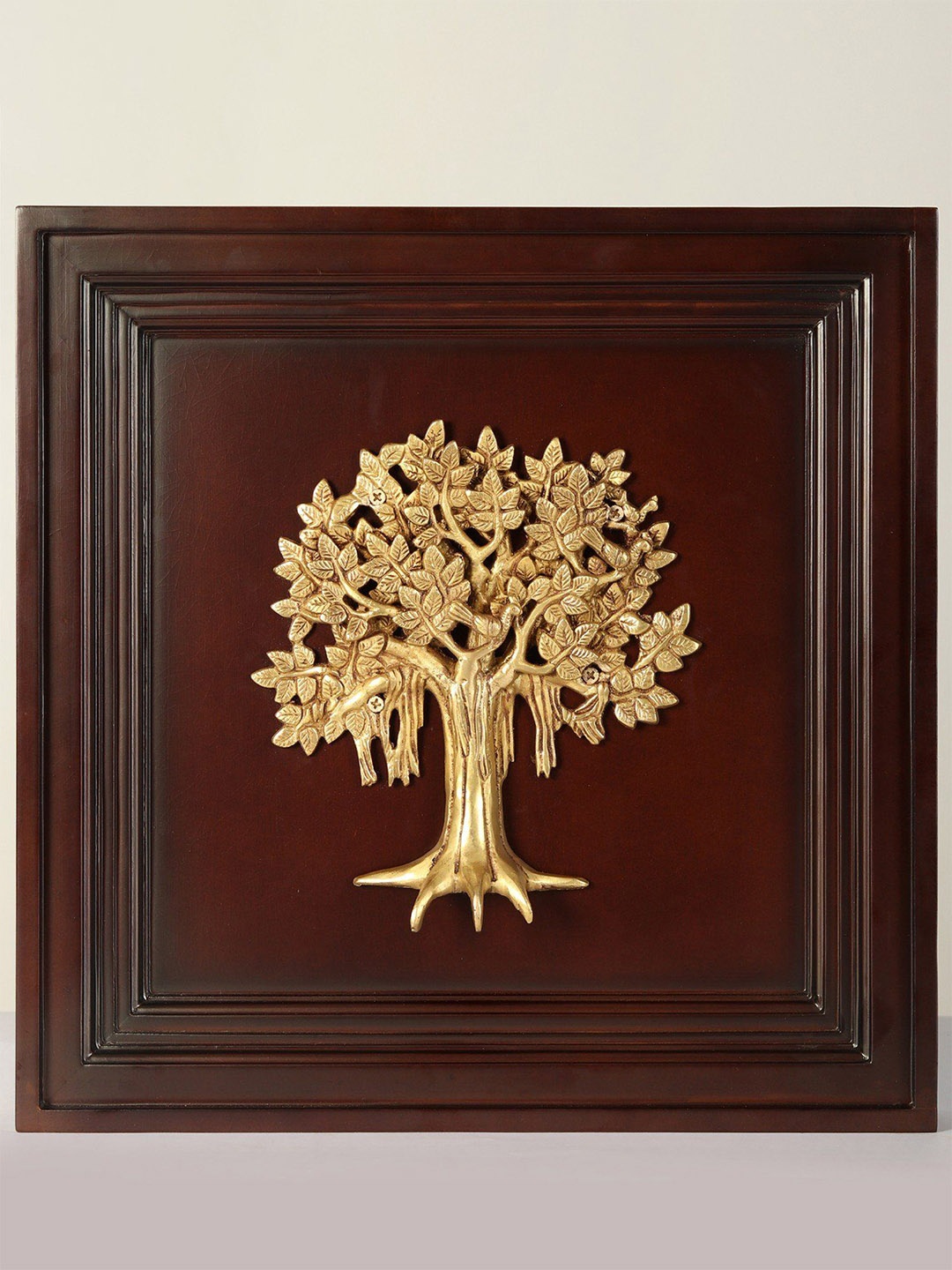 

Exotic India 16" Beautiful Kalpvriksha Tree in Wooden Wall Hanging Frame, Brown