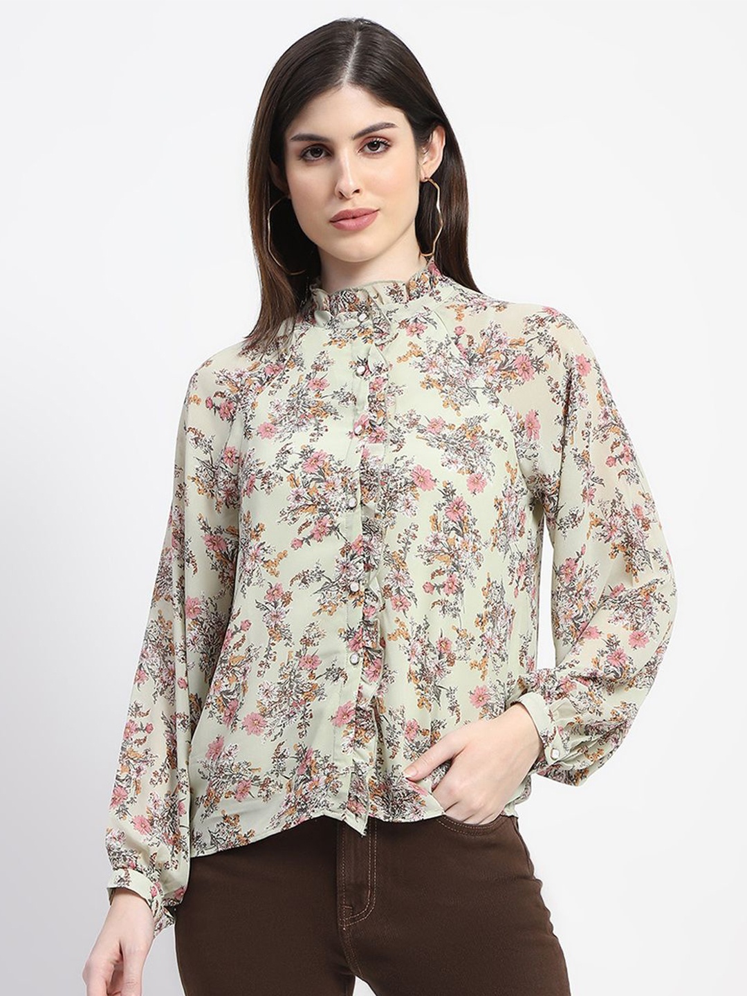 

Madame Women Floral Opaque Printed Casual Shirt, Green