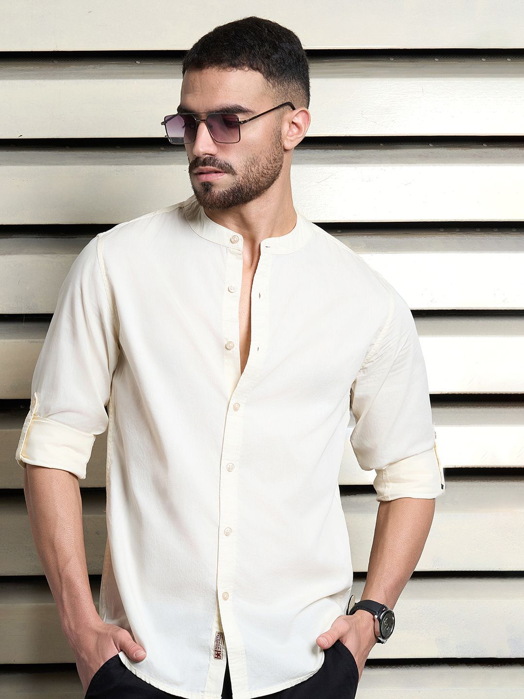 

High Star Men Standard Opaque Casual Shirt, Off white
