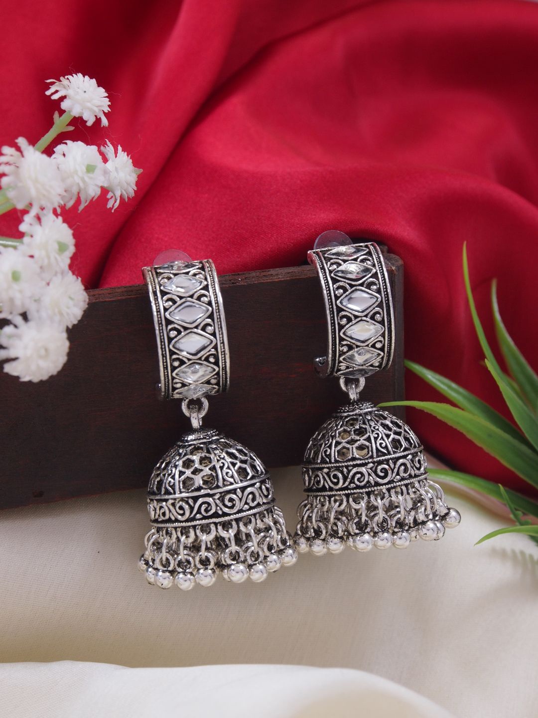 

I Jewels Silver-Plated Contemporary Oxidised Jhumkas