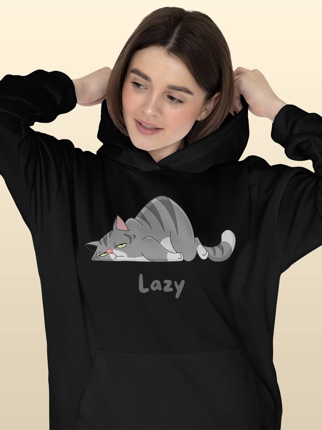 

macmerise Women Printed Hooded Sweatshirt, Black