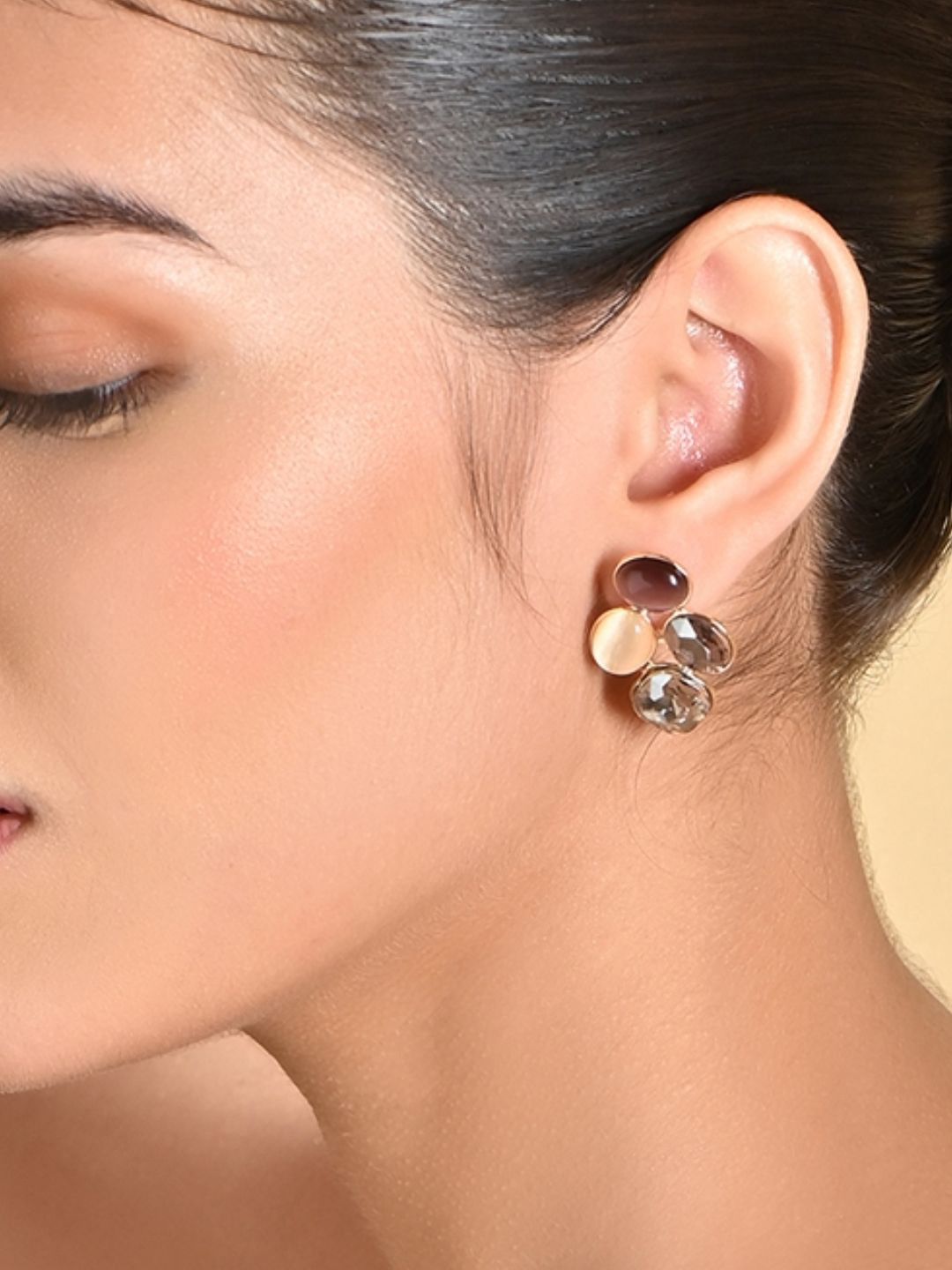 

ToniQ Gold-Plated Stones Studded Contemporary Studs