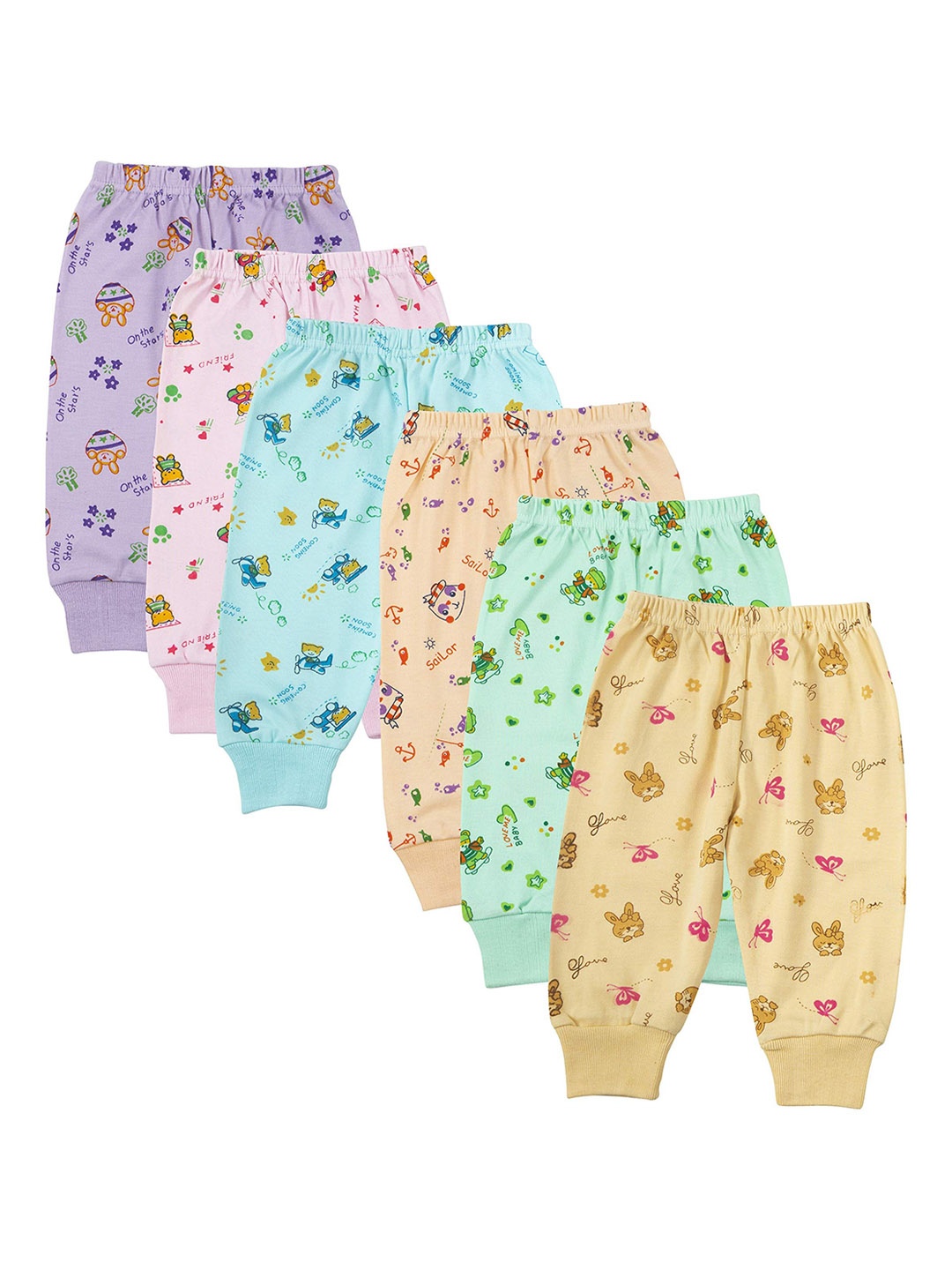 

Dowin Infants Boys Pack Of 6 Cotton Printed Joggers, Blue