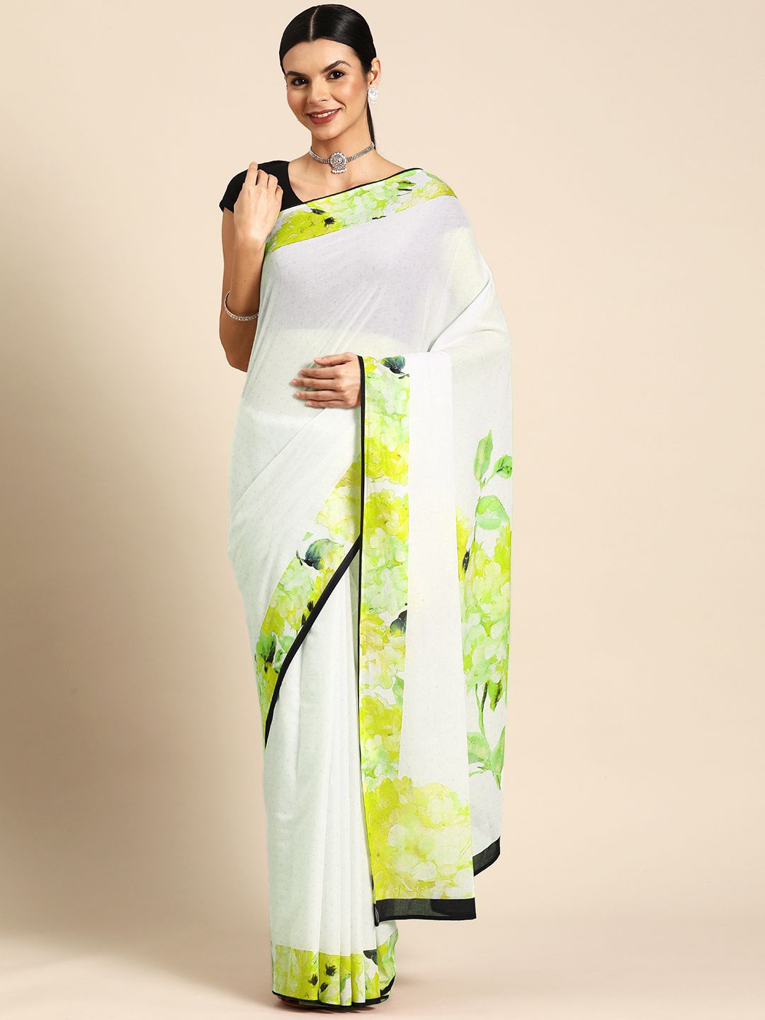 

BUTA BUTI Polka Dot Pure Cotton Saree, Lime green