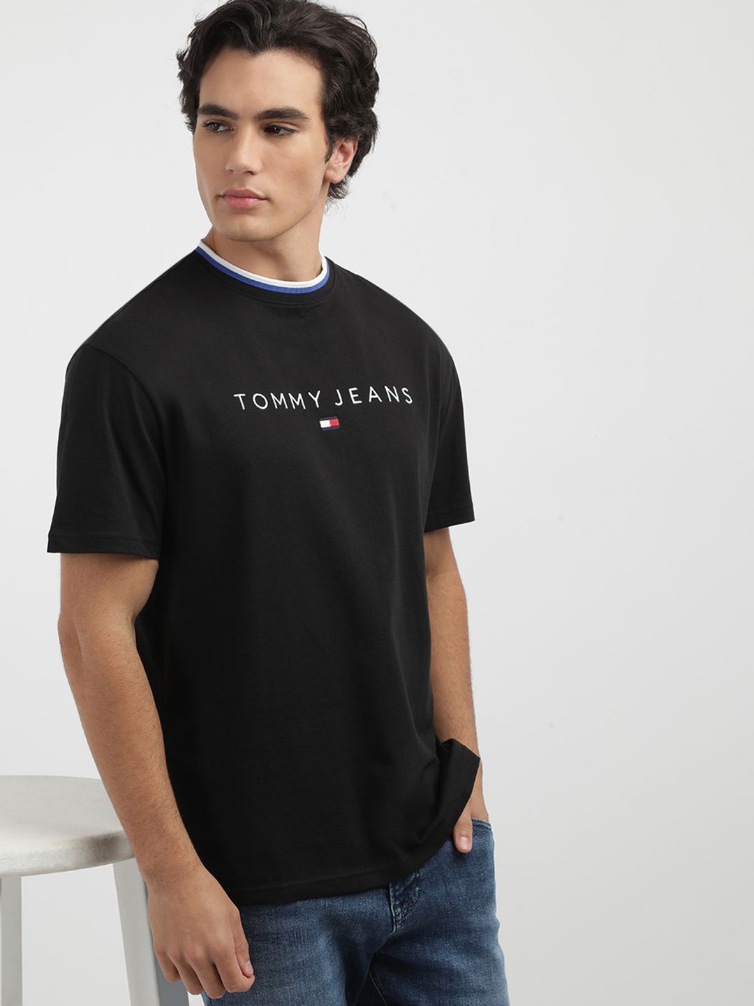 

Tommy Hilfiger Men Typography Printed Nautical Round Neck Cotton T-shirt, Black