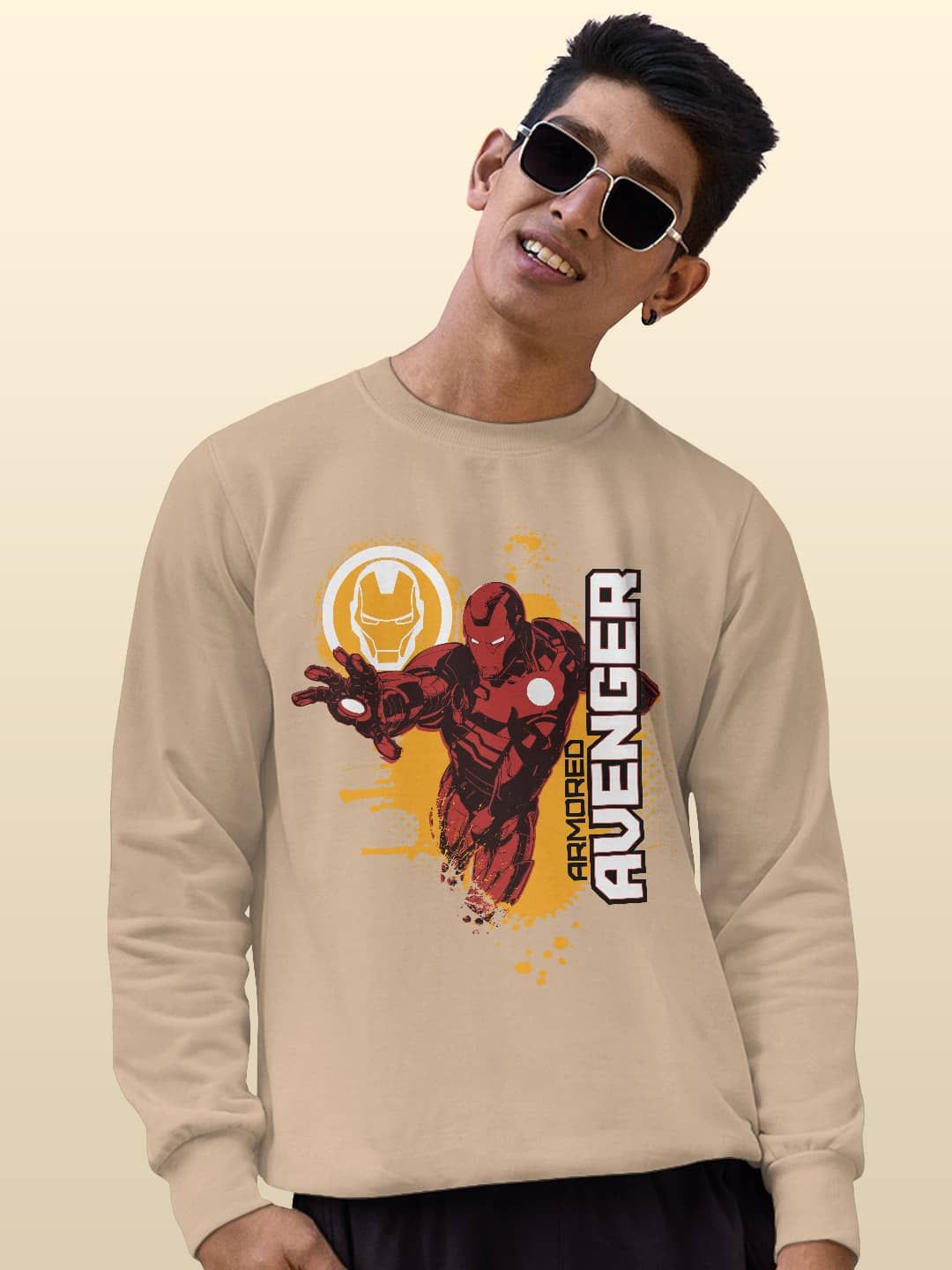 

macmerise Men Printed Sweatshirt, Beige