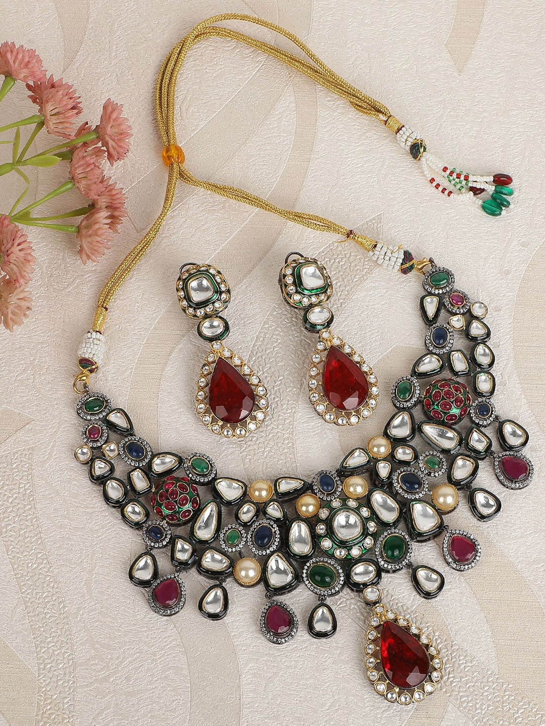 

AURAA TRENDS Rhodium Plated American Diamond Stone Studded Jewellery Set, Silver