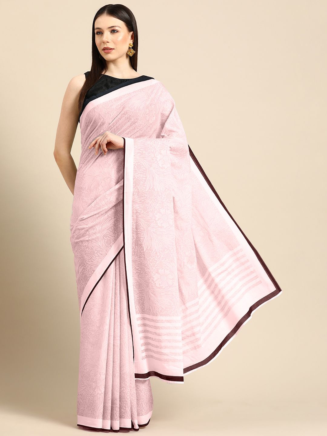 

BUTA BUTI Mauvie colour Floral Pure Cotton printed Saree, Mauve