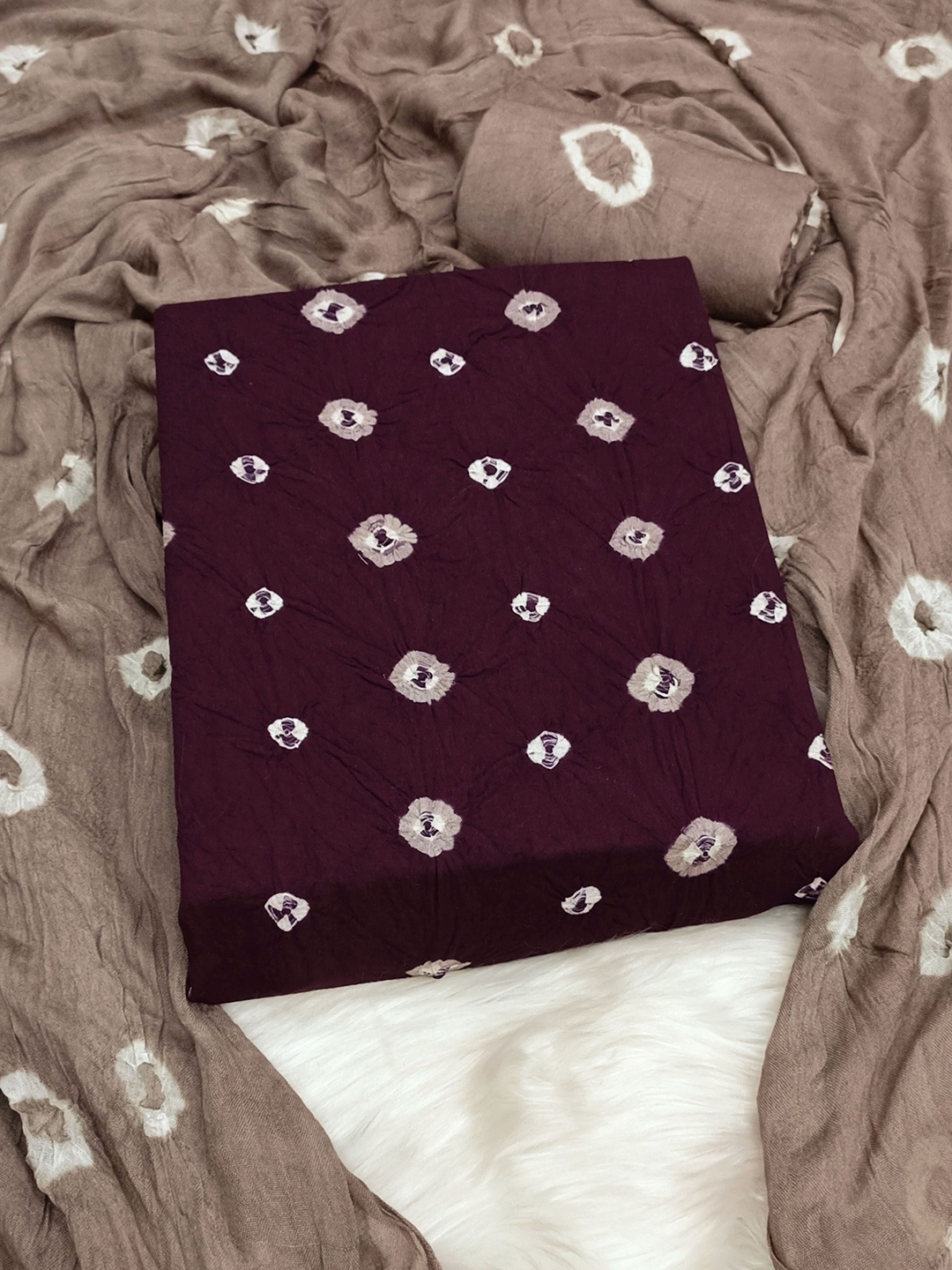 

V3 FASHION STUDIO Bandhani Printed Pure Cotton Unstitched Dress Material, Purple