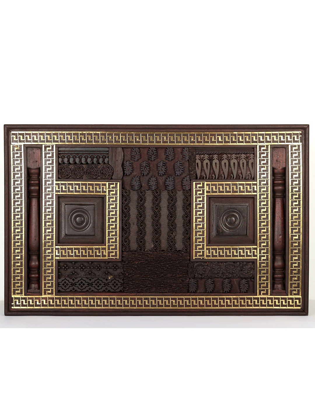 

Exotic India 30" Decorative Wood & Bras Wall Panel, Brown