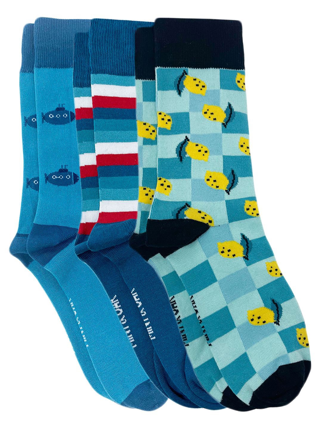 

Mint & Oak Men Pack Of 3 Patterned Above Ankle Length Socks, Blue