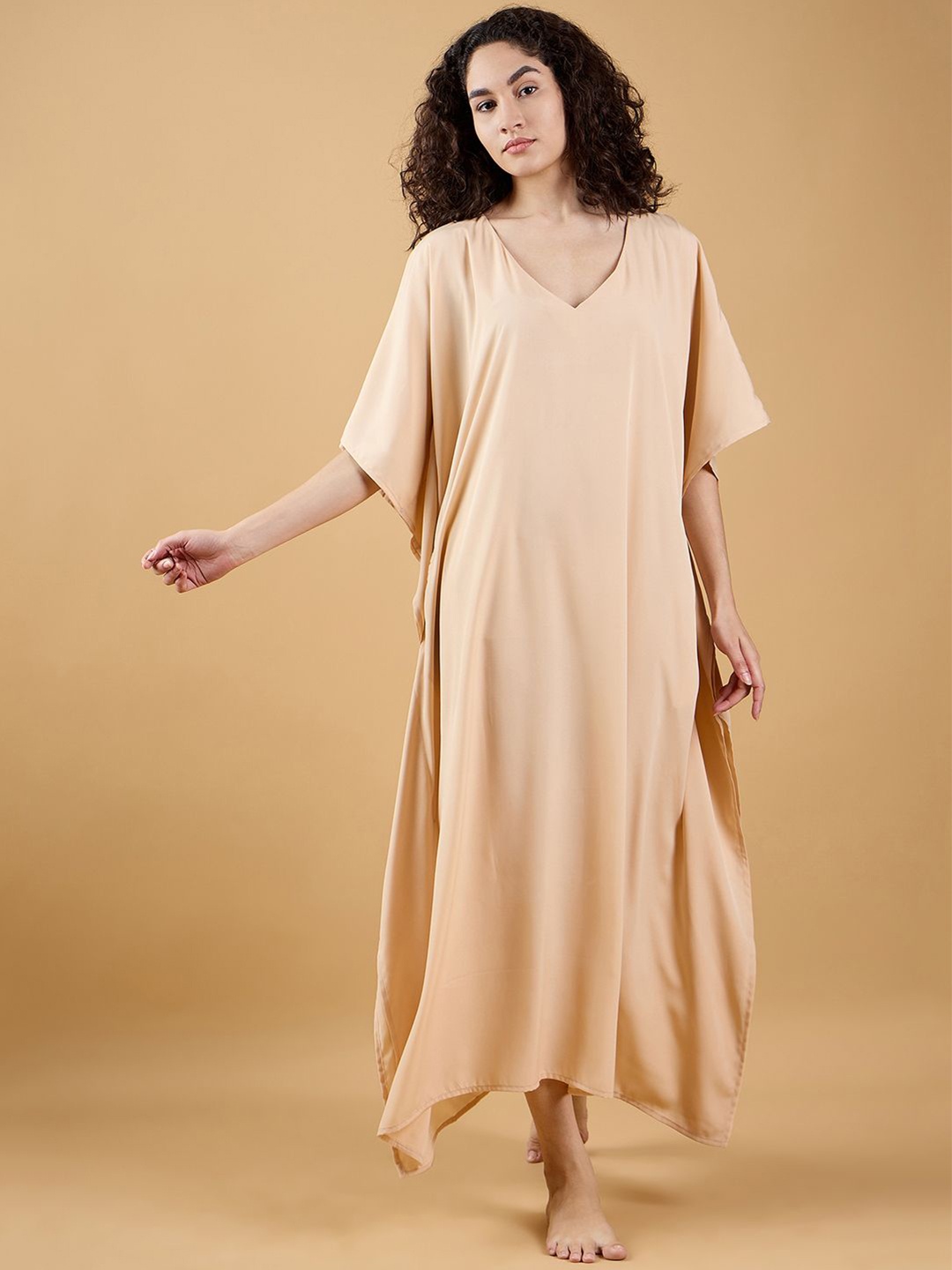 

The Kaftan Company Solid Kaftan Nightdress LW-PY-GRACE32, Beige