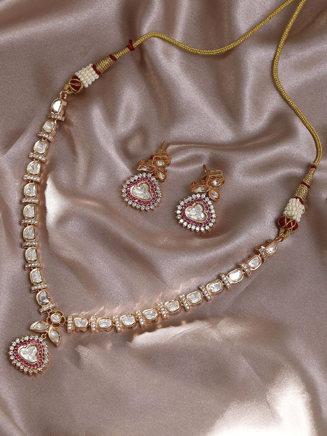 

Adwitiya Collection Gold-Plated Kundan-Studded Necklace and Earrings