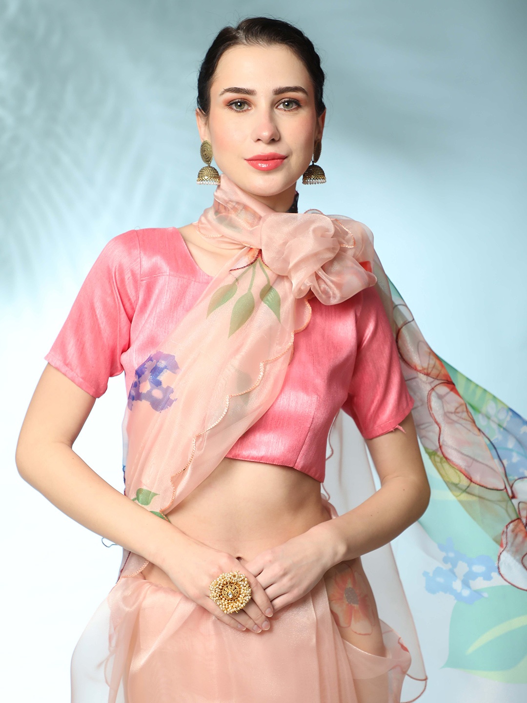 

Vastrasky Global Floral Organza Saree, Peach