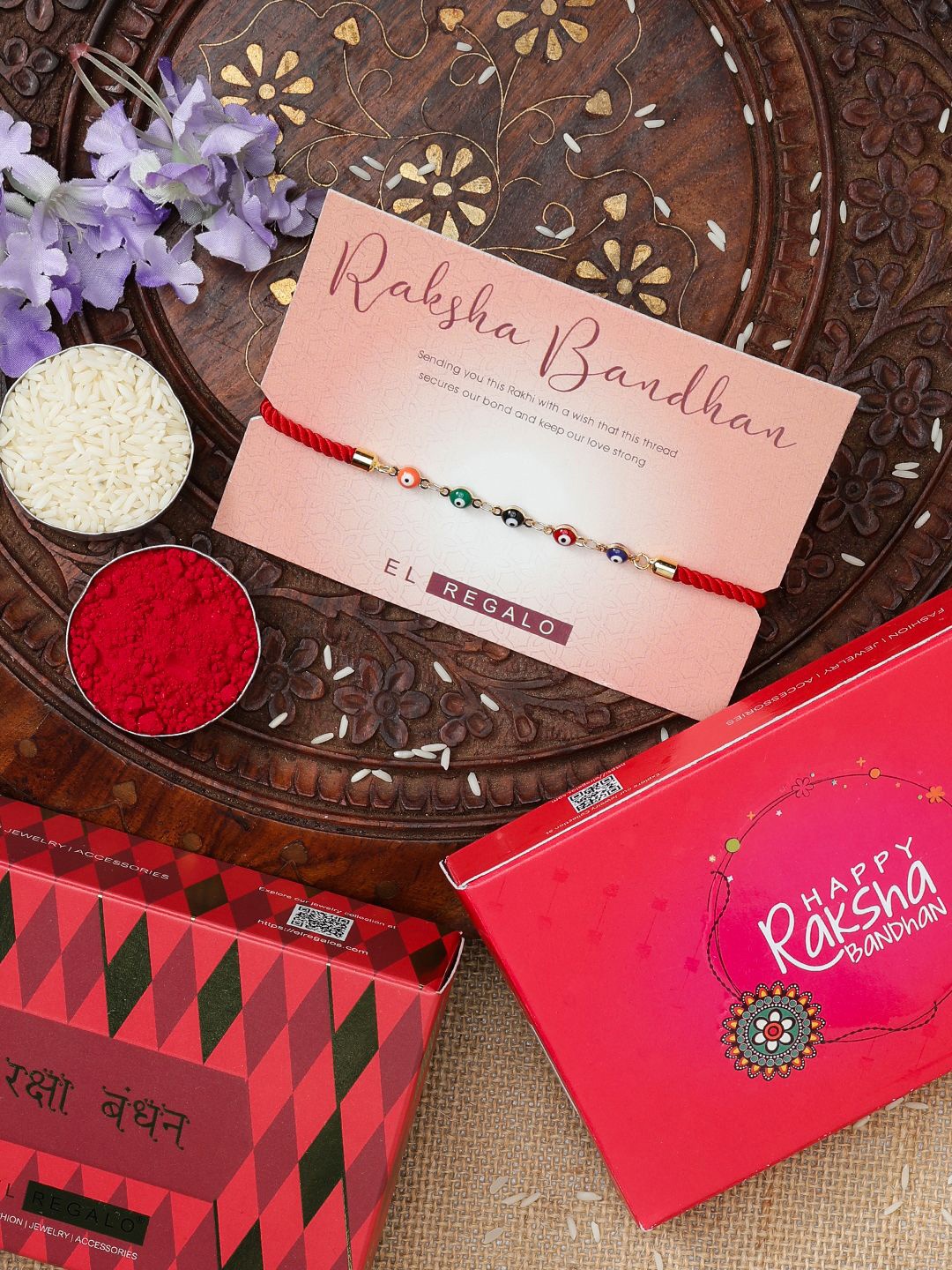 

EL REGALO Beaded Thread Rakhi, Red