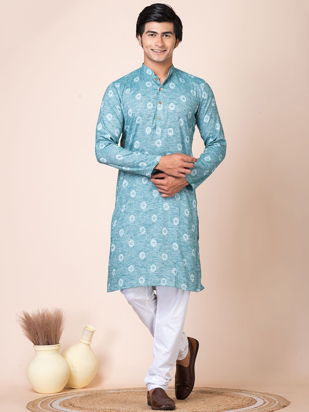 

HU - Handcrafted Uniquely Geometric Dyed Pure Cotton Straight Kurta With Churidar, Turquoise blue