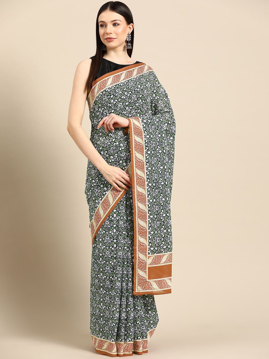 

BUTA BUTI Ethnic Motifs Pure Cotton Saree, Rust