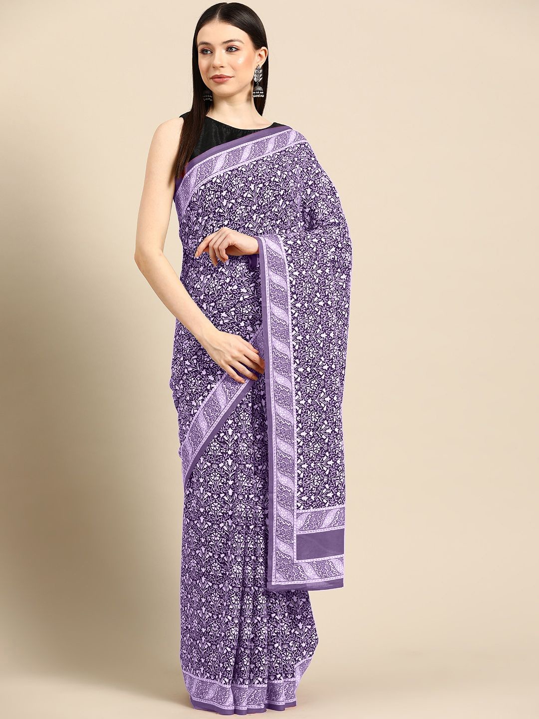 

BUTA BUTI Lavender Color Floral Pure Cotton Printed Saree