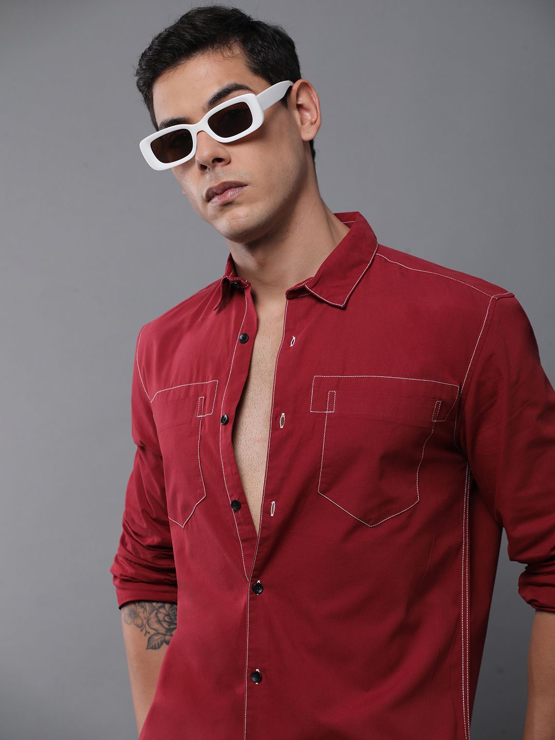 

Difference of Opinion Men Standard Opaque Casual Shirt, Maroon