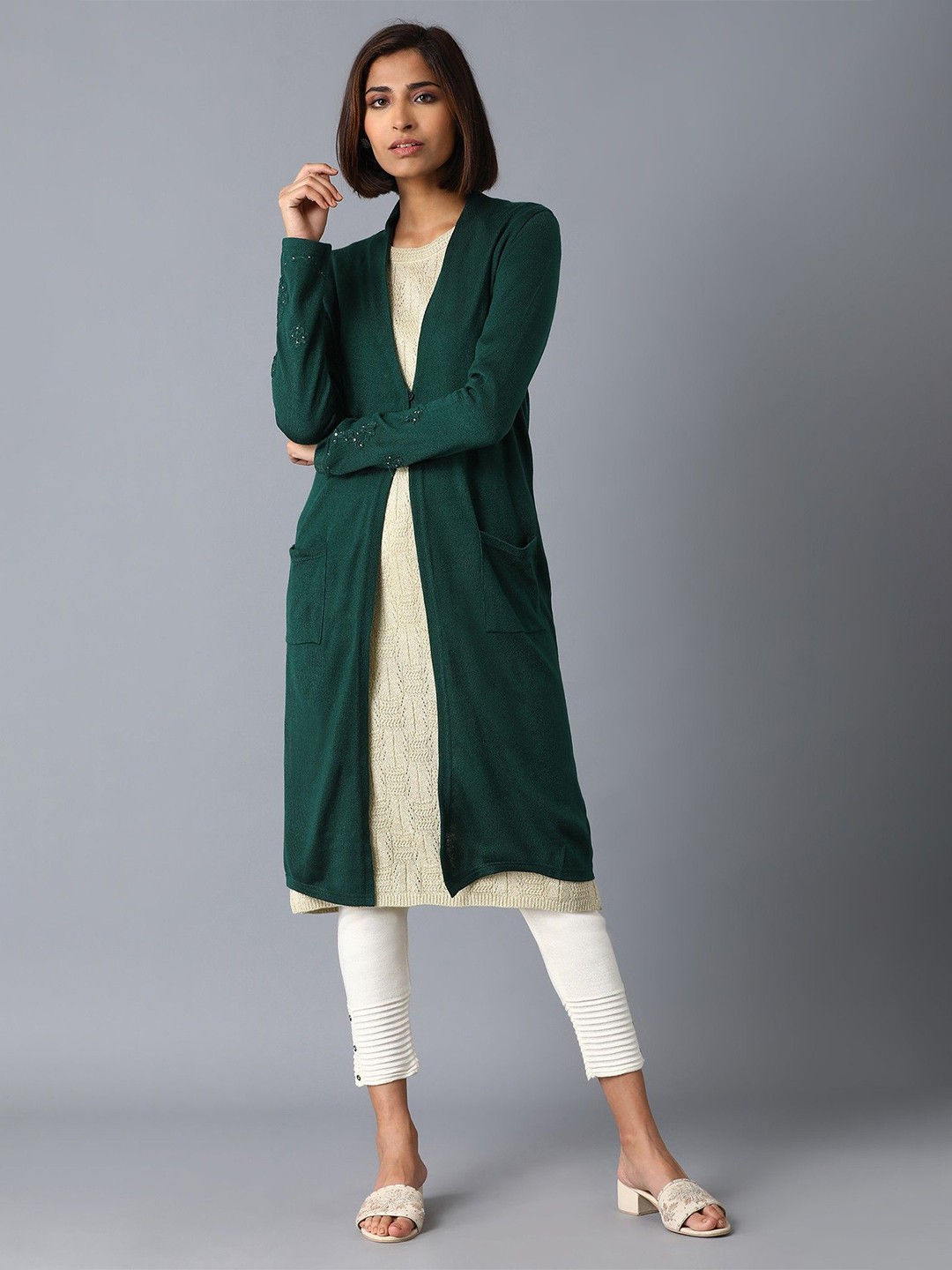

W Women Embroidered Cardigan, Green
