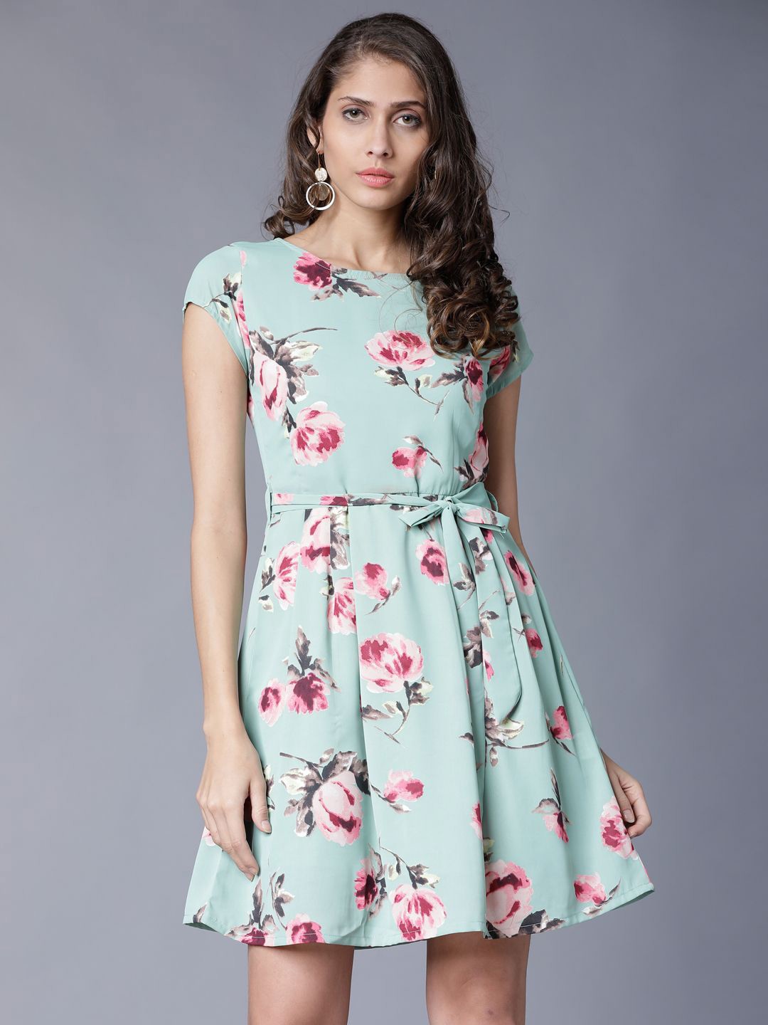 

Tokyo Talkies Floral Printed Fit & Flare Dress, Green