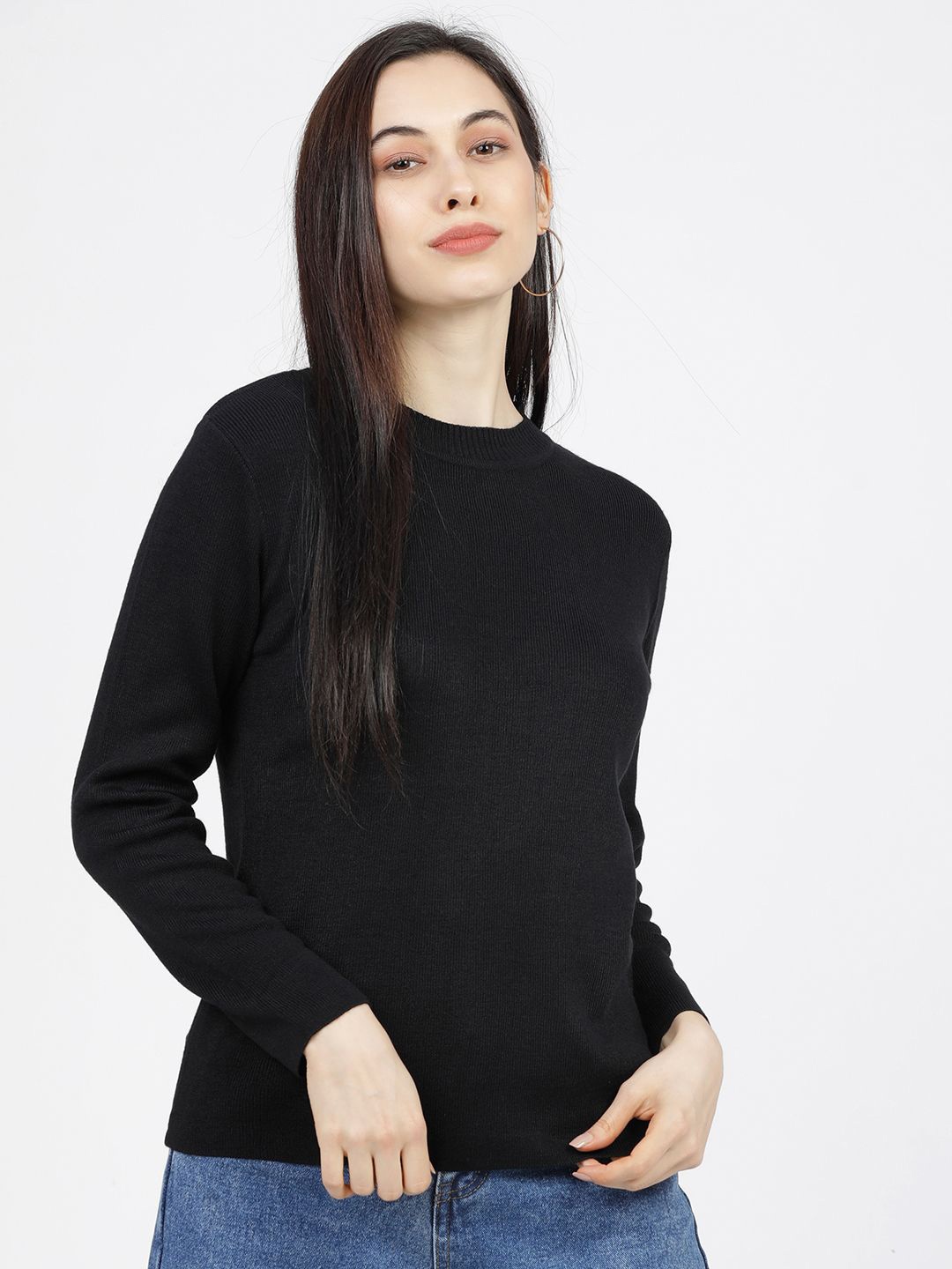 

Tokyo Talkies Women Cable Knit Pullover, Black