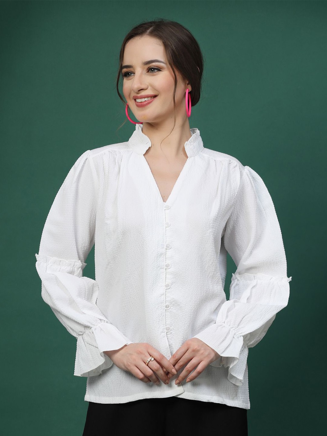

plusS Women Opaque Casual Shirt, White