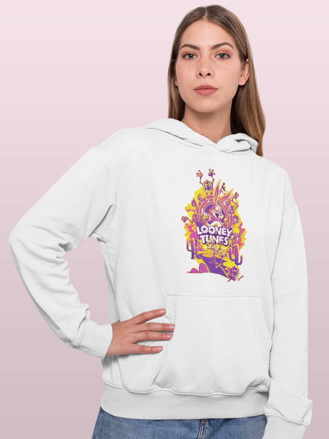 

macmerise Women Printed Hooded Sweatshirt, White